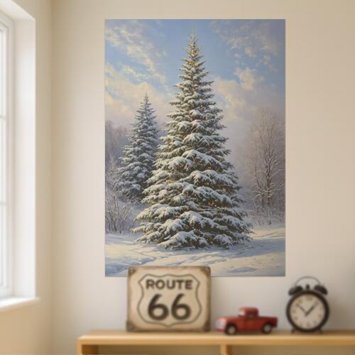 冬 クリスマス 雪 木 森林 クリスマスツリー タペストリー インテリア 大きい 撮影背景 壁掛け 大判 長方形 壁布 白 青 ベージュ