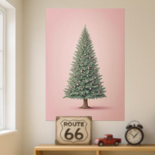 クリスマスツリー ピンクのオーナメント 常緑樹 冬 祝祭 タペストリー インテリア 大きい 撮影背景 壁掛け 大判 長方形 壁布 ピンク 緑