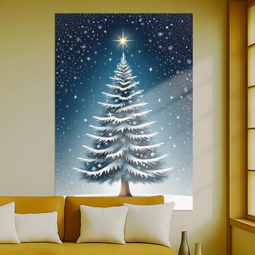 クリスマスツリー 星 雪 オーナメント 冬 タペストリー インテリア 大きい 撮影背景 壁掛け 大判 長方形 壁布 青 白 ベージュ