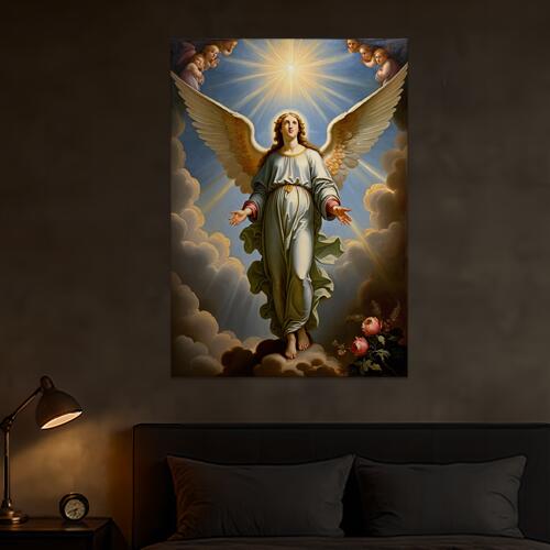 天使 翼 光 雲 花 タペストリー クリスマス 神秘的 冬 インテリア 大きい 撮影背景 壁掛け 大判 長方形 壁布 白 青 ベージュ
