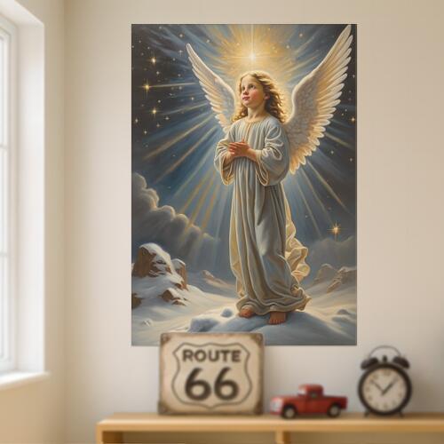天使 子供 翼 光 雪 タペストリー クリスマス 神秘的 冬 インテリア 大きい 撮影背景 壁掛け 大判 長方..