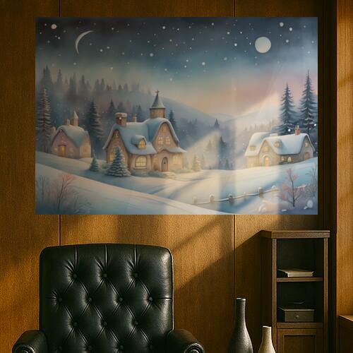 家 雪 木 月 冬 クリスマス タペストリー 雪景色 聖夜 神秘的 インテリア 大きい 撮影背景 壁掛け 大判..