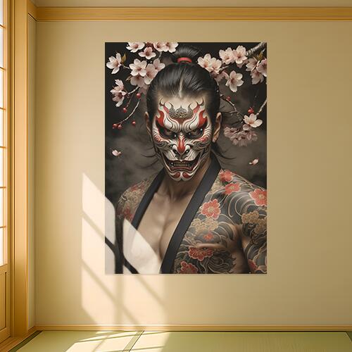 侍 武士道 桜 刺青 鬼 男気 タペストリー 防犯 根性 かっこいい インテリア 大きい 撮影背景 壁掛け 大..
