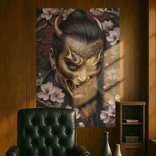 鬼 桜 和風 侍 鎧 男気 タペストリー 防犯 根性 かっこいい インテリア 大きい 撮影背景 壁掛け 大判 長方形 壁布 黒 赤 ベージュ