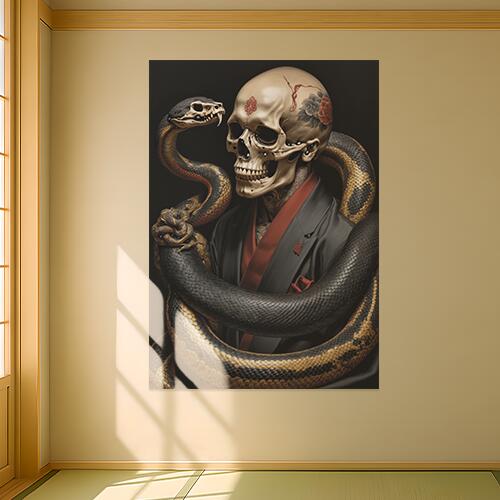 骸骨 蛇 タトゥー スーツ 和風 男気 タペストリー 防犯 根性 かっこいい インテリア 大きい 撮影背景 壁掛け 大判 長方形 壁布 黒 赤 ベージュ