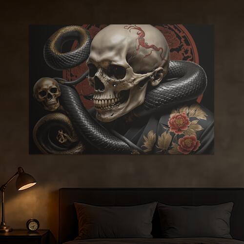 骸骨 蛇 髑髏 花柄 和風 男気 タペストリー 防犯 根性 かっこいい インテリア 大きい 撮影背景 壁掛け ..