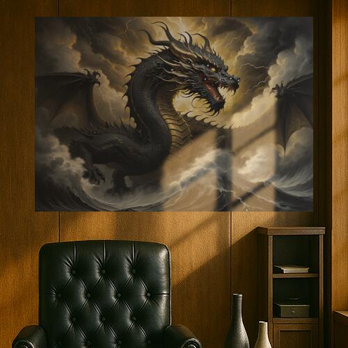 ドラゴン 竜 雷 海 嵐 タペストリー イタリアマフィア風 男気 防犯 ヤクザ風 根性 かっこいい グッズ インテリア 大きい 撮影背景 壁掛け 大判 長方形 壁布 黒 金 グレー