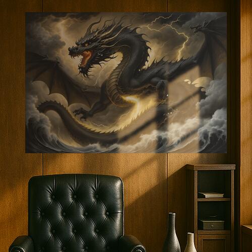 ドラゴン 竜 雷 雲 ファンタジー タペストリー イタリアマフィア風 男気 防犯 ヤクザ風 根性 かっこいい グッズ インテリア 大きい 撮影背景 壁掛け 大判 長方形 壁布 黒 グレー 黄色