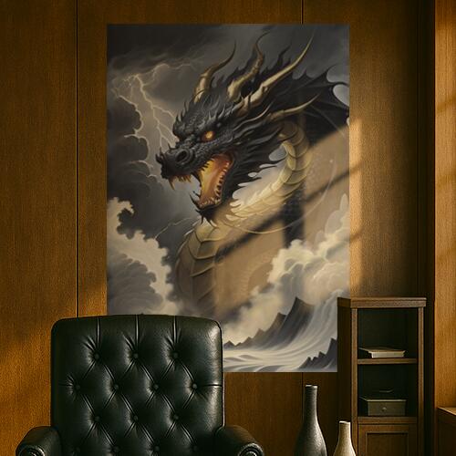 ドラゴン 竜 雷 雲 山 タペストリー イタリアマフィア風 男気 防犯 ヤクザ風 根性 かっこいい グッズ インテリア 大きい 撮影背景 壁掛け 大判 長方形 壁布 黒 グレー 黄色
