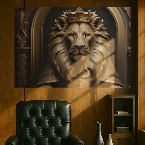 ライオン 王冠 金 彫刻 紋章 タペストリー イタリアマフィア風 男気 防犯 ヤクザ風 根性 かっこいい グッズ インテリア 大きい 撮影背景 壁掛け 大判 長方形 壁布 金色 ベージュ 黒
