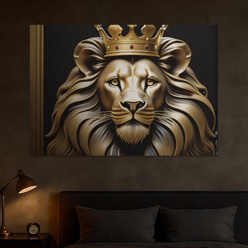 ライオン 王冠 ゴールド 彫刻 威厳 タペストリー イタリアマフィア風 男気 防犯 ヤクザ風 根性 かっこいい グッズ インテリア 大きい 撮影背景 壁掛け 大判 長方形 壁布 ベージュ