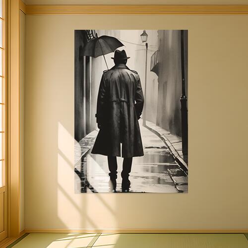 雨 傘 男 コート 路地 タペストリー イタリアマフィア風 男気 防犯 ヤクザ風 根性 かっこいい グッズ ..