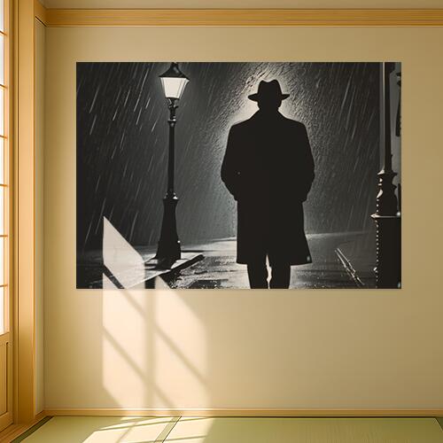 男 帽子 コート 雨 街灯 タペストリー イタリアマフィア風 男気 防犯 ヤクザ風 根性 かっこいい グッズ..