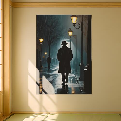 雨 夜 街灯 帽子 コート タペストリー イタリアマフィア風 男気 防犯 ヤクザ風 根性 かっこいい グッズ..