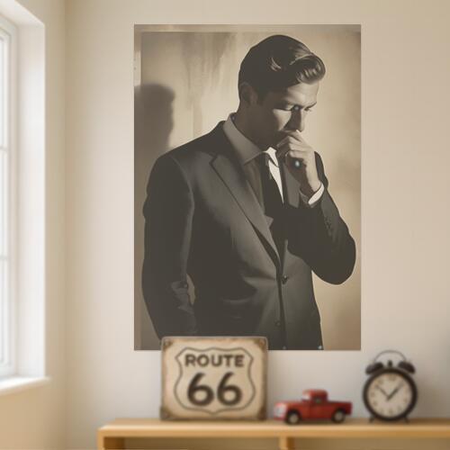 ビジネス スーツ 男性 思考 エレガント タペストリー イタリアマフィア風 男気 防犯 ヤクザ風 根性 かっこいい グッズ インテリア 大きい 撮影背景 壁掛け 大判 長方形 壁布 黒 グレー ベージュ