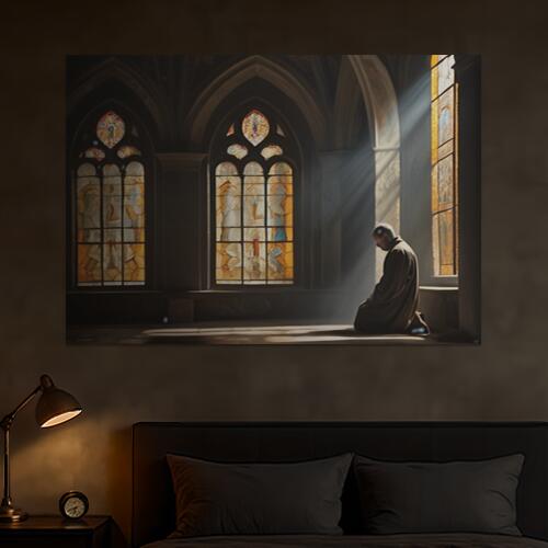 教会 ステンドグラス 祈り 僧侶 宗教 タペストリー イタリアマフィア風 男気 防犯 ヤクザ風 根性 かっこいい グッズ インテリア 大きい 撮影背景 壁掛け 大判 長方形 壁布 グレー ベージュ オレンジ