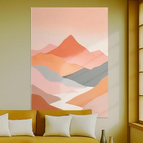 山 風景 自然 抽象 アート タペストリー 北欧風 おうちスタジオ 幻想的 雑貨 グッズ インテリア 大きい 撮影背景 壁掛け 大判 長方形 壁布 ピンク オレンジ ベージュ