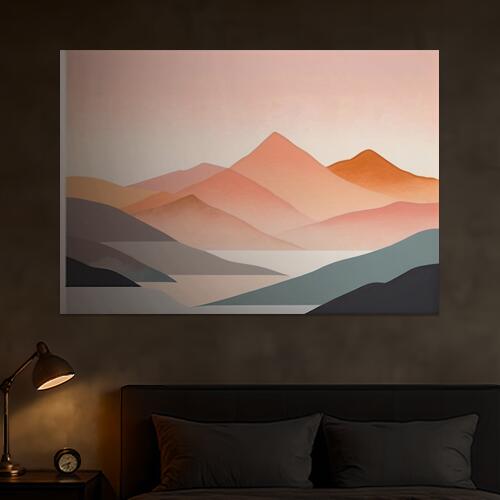 山 風景 水面 抽象画 ミニマルアート タペストリー 北欧風 おうちスタジオ 幻想的 雑貨 グッズ インテリア 大きい 撮影背景 壁掛け 大判 長方形 壁布 ピンク オレンジ ベージュ