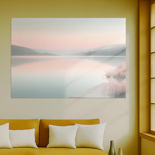 湖 山 桟橋 葦 風景 タペストリー 北欧風 おうちスタジオ 幻想的 雑貨 グッズ インテリア 大きい 撮影背景 壁掛け 大判 長方形 壁布 ピンク グレー ベージュ