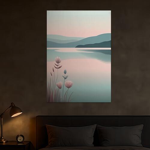 湖 花 山 風景 静寂 タペストリー 北欧風 おうちスタジオ 幻想的 雑貨 グッズ インテリア 大きい 撮影背景 壁掛け 大判 長方形 壁布 ピンク 青 ベージュ