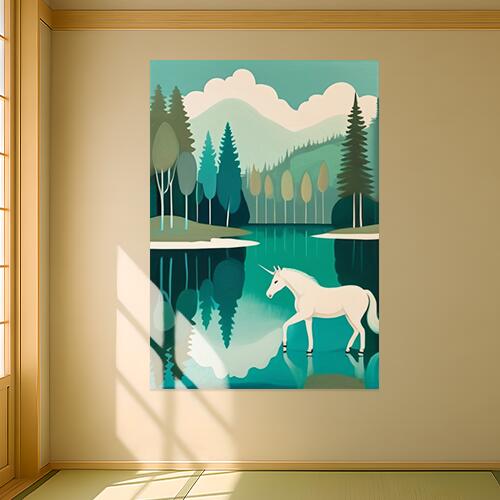 ユニコーン 湖 森 山 自然 タペストリー 北欧風 おうちスタジオ 幻想的 雑貨 グッズ インテリア 大きい 撮影背景 壁掛け 大判 長方形 壁布 青 白 緑