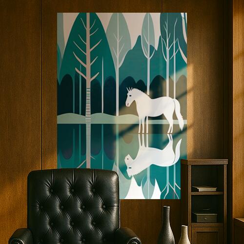 ユニコーン 森 水面 反射 神話 タペストリー 北欧風 おうちスタジオ 幻想的 雑貨 グッズ インテリア 大..