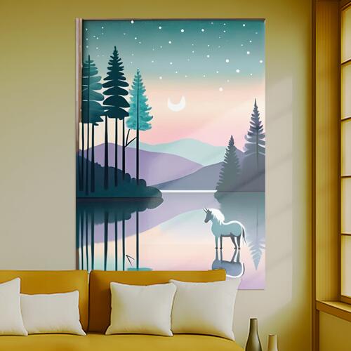 ユニコーン 湖 木 山 月 タペストリー 北欧風 おうちスタジオ 幻想的 雑貨 グッズ インテリア 大きい 撮影背景 壁掛け 大判 長方形 壁布 青 ピンク 白