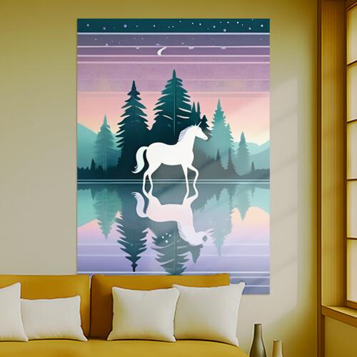 ユニコーン 湖 森 反射 月 タペストリー 北欧風 おうちスタジオ 幻想的 雑貨 グッズ インテリア 大きい 撮影背景 壁掛け 大判 長方形 壁布 青 ピンク 紫