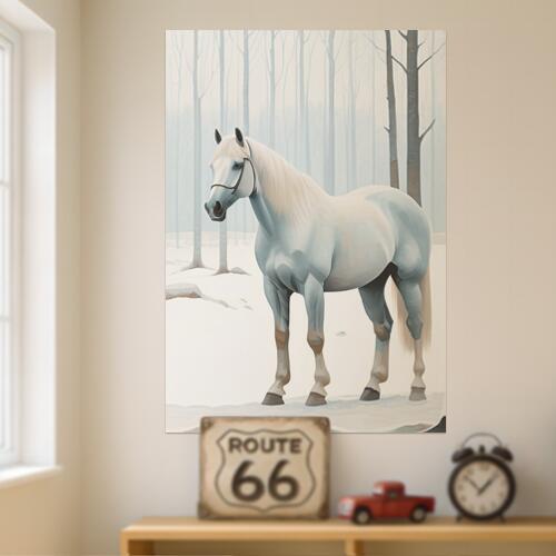 馬 雪 冬 森林 動物 タペストリー 北欧風 おうちスタジオ 幻想的 雑貨 グッズ 癒し インテリア 大きい 撮影背景 壁掛け 大判 長方形 壁布 白 グレー ベージュ