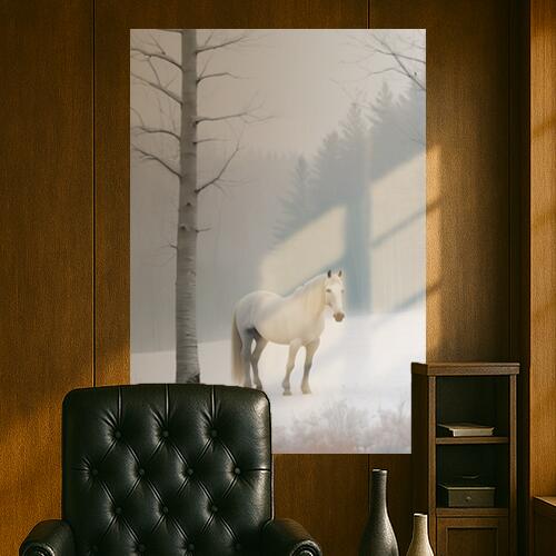 馬 白馬 雪 冬 木 タペストリー 北欧風 おうちスタジオ 幻想的 雑貨 グッズ 癒し インテリア 大きい 撮影背景 壁掛け 大判 長方形 壁布 白 グレー