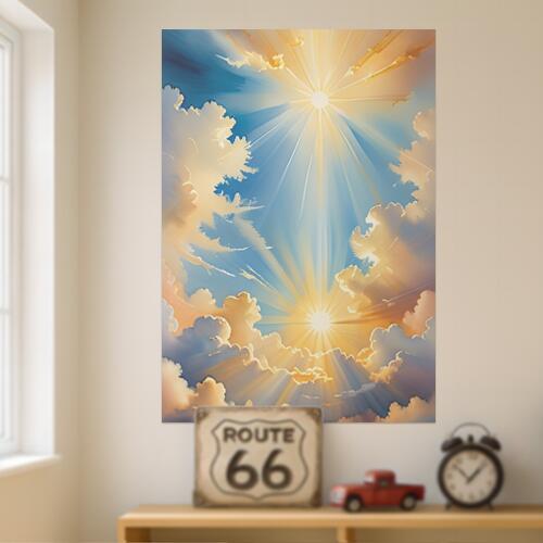 空 雲 光 天国 神 タペストリー ウェディングバナー 結婚祝い おうちスタジオ 雑貨 グッズ 壁掛け インテリア 大きい 撮影背景 大判 長方形 ヒーリング 青 白 黄色