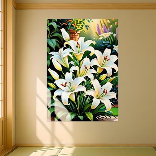 ユリ 花 植物 白 庭 タペストリー ウェディングバナー 結婚祝い おうちスタジオ 雑貨 グッズ 壁掛け インテリア 大きい 撮影背景 大判 長方形 ヒーリング 黄色 緑
