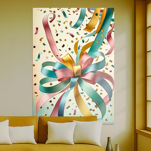 リボン 贈り物 お祝い パーティー 紙吹雪 タペストリー ウェディングバナー 結婚祝い おうちスタジオ 雑貨 グッズ 壁掛け インテリア 大きい 撮影背景 大判 長方形 ヒーリング ピンク 青 黄色