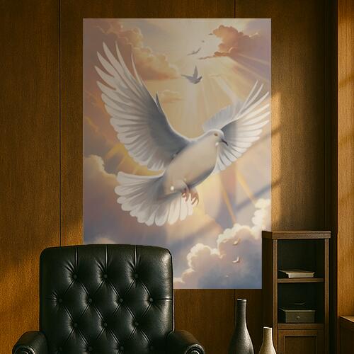 鳩 平和 希望 祝福 天国 タペストリー ウェディングバナー 結婚祝い おうちスタジオ 雑貨 グッズ 壁掛け インテリア 大きい 撮影背景 大判 長方形 ヒーリング 白 ベージュ 黄色