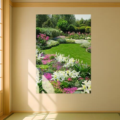 庭 花 緑 芝生 植物 タペストリー ウェディングバナー 結婚祝い おうちスタジオ 雑貨 グッズ 壁掛け インテリア 大きい 撮影背景 大判 長方形 ヒーリング 白 ピンク