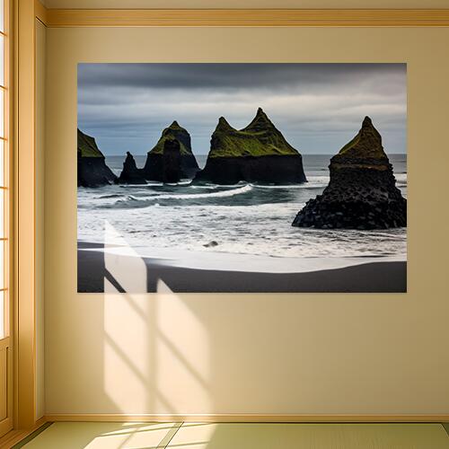 岩 海 波 砂浜 自然 タペストリー 瞑想 幻想的 ヒーリング リラックス ミステリアス おうちスタジオ グッズ 壁掛け インテリア 大きい 撮影背景 大判 長方形 黒 グレー 白