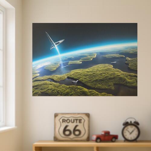 宇宙船 ロケット 地球 湖 森林 タペストリー 瞑想 幻想的 ヒーリング リラックス ミステリアス おうちスタジオ グッズ 壁掛け インテリア 大きい 撮影背景 大判 長方形 青 白 緑