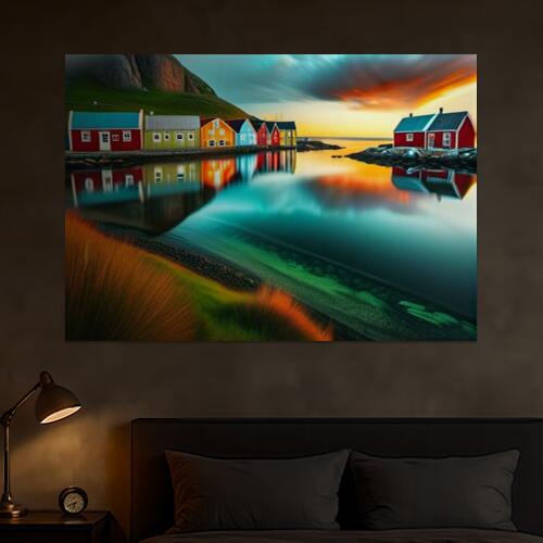 家 海 山 反射 夕焼け タペストリー 瞑想 幻想的 ヒーリング リラックス ミステリアス おうちスタジオ グッズ 壁掛け インテリア 大きい 撮影背景 大判 長方形 赤 オレンジ 黄色