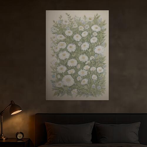 花 デイジー 植物 水彩 ボタニカルアート タペストリー 可愛い ウェディングバナー 結婚祝い おうちスタジオ 北欧風 グッズ 壁掛け インテリア 春 大きい 撮影背景 大判 長方形 白 ベージュ 緑