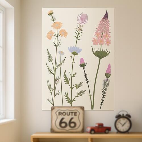 花 植物 野草 自然 イラスト タペストリー 可愛い ウェディングバナー 結婚祝い おうちスタジオ 北欧風 グッズ 壁掛け インテリア 春 大きい 撮影背景 大判 長方形 ベージュ ピンク オレンジ