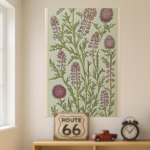 アザミ 植物 花 野草 スケッチ タペストリー 可愛い ウェディングバナー 結婚祝い おうちスタジオ 北欧風 グッズ 壁掛け インテリア 春 大きい 撮影背景 大判 長方形 緑 ピンク 紫