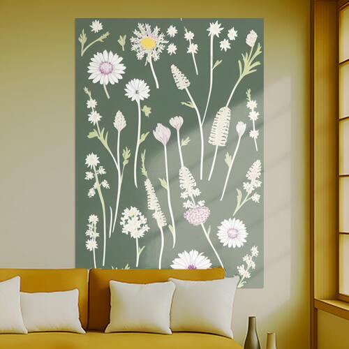 花 野草 デイジー 植物 自然 タペストリー 可愛い ウェディングバナー 結婚祝い おうちスタジオ 北欧風 グッズ 壁掛け インテリア 春 大きい 撮影背景 大判 長方形 白 ベージュ 黄色