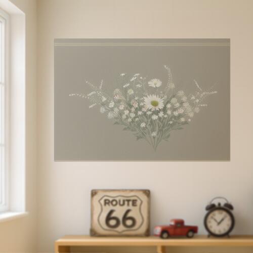 花 デイジー ブーケ 植物 自然 タペストリー 可愛い ウェディングバナー 結婚祝い おうちスタジオ 北欧風 グッズ 壁掛け インテリア 春 大きい 撮影背景 大判 長方形 白 グレー ベージュ