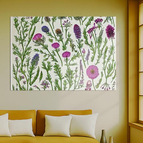 花 植物 野草 スケッチ ボタニカルアート タペストリー 可愛い ウェディングバナー 結婚祝い おうちス..