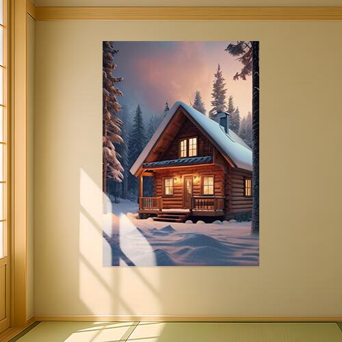 丸太小屋 雪 冬 森 山 タペストリー 景色 北欧風 フィンランド 大判 巨大 瞑想 グッズ 壁掛け インテリ..