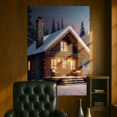 丸太小屋 雪 冬 木 家 タペストリー 景色 北欧風 フィンランド 大判 巨大 瞑想 グッズ 壁掛け インテリア 春 大きい 撮影背景 長方形 茶色 白 グレー