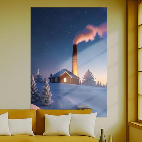 家 煙突 雪 木 冬 タペストリー 景色 北欧風 フィンランド 大判 巨大 瞑想 グッズ 壁掛け インテリア 春 大きい 撮影背景 長方形 青 白 オレンジ