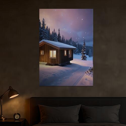 小屋 雪 冬 木 森 タペストリー 景色 北欧風 フィンランド 大判 巨大 瞑想 グッズ 壁掛け インテリア 春 大きい 撮影背景 長方形 白 ベージュ グレー