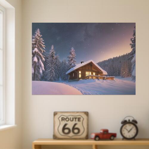 雪 家 木 冬 星空 タペストリー 景色 北欧風 フィンランド 大判 巨大 瞑想 グッズ 壁掛け インテリア 春 大きい 撮影背景 長方形 白 茶色 青