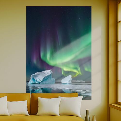 オーロラ 氷山 夜空 星 氷 タペストリー 景色 北欧風 フィンランド 冬 大判 巨大 瞑想 グッズ 壁掛け インテリア 春 大きい 撮影背景 長方形 青 緑 紫